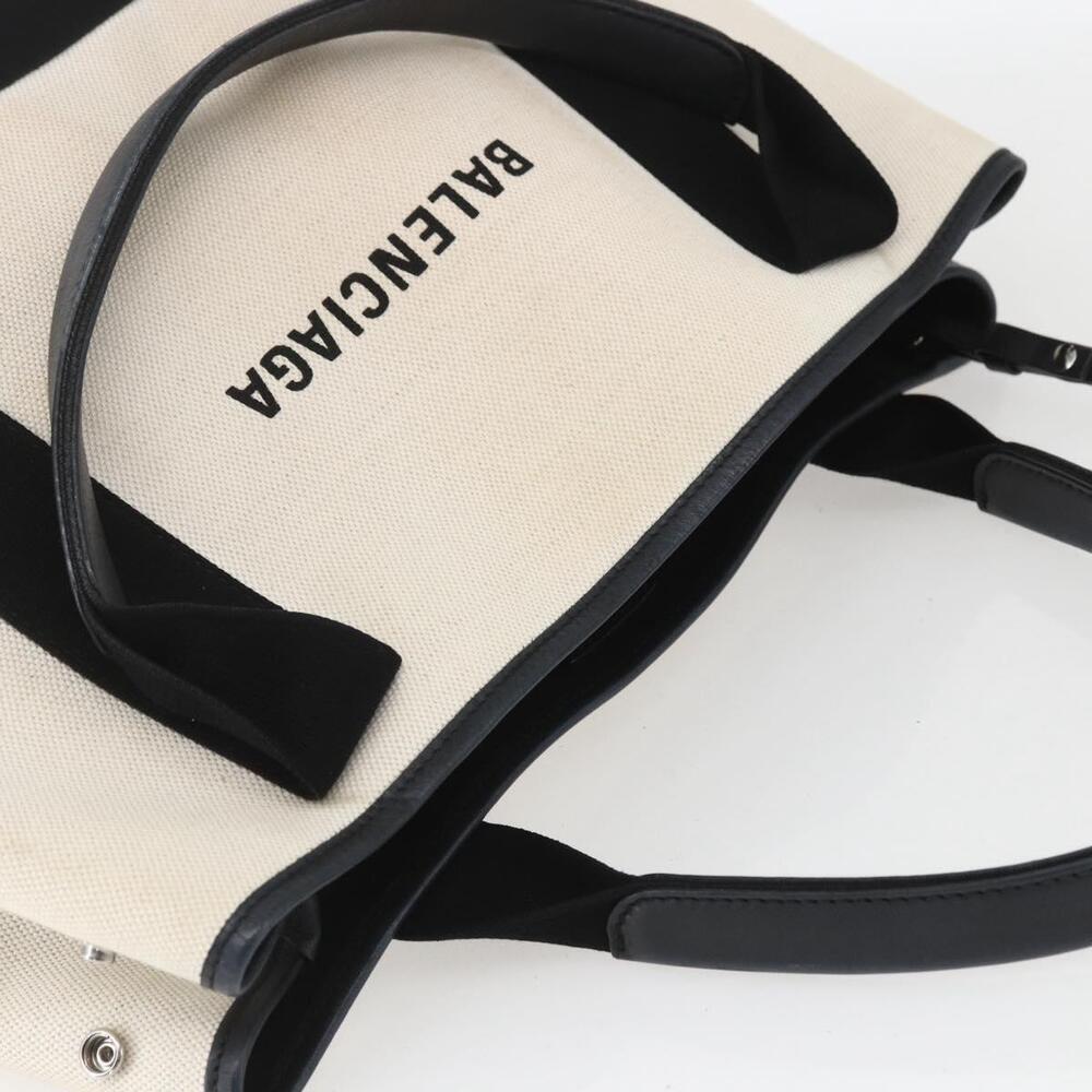BALENCIAGA Navy kabas M Hand Bag Canvas White Black Silver 339933 Auth BA9416 - Picture 6 of 16